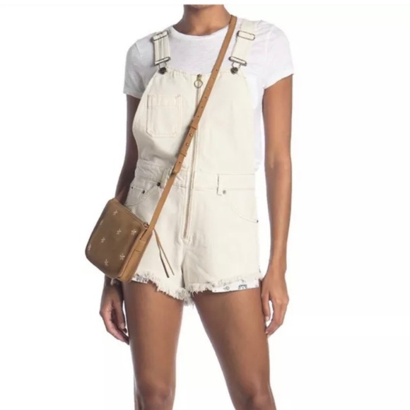 FREE PEOPLE Sunkissed Shortall Sz 4 Denim Jean Off - Picture 2 of 7
